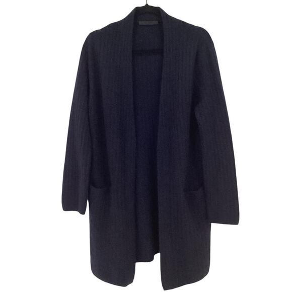 Jenni Kayne Sweater Coat In Navy Size Small Ribbed Open Front Wool Yak Blend - Picture 5 of 11